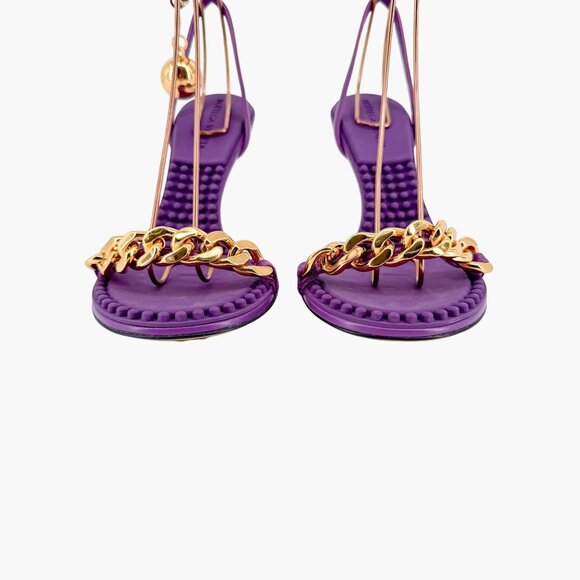 Bottega Veneta Dot Chain Heel Sandals Purple Leather Size 37 US 7 Women - Picture 7 of 14
